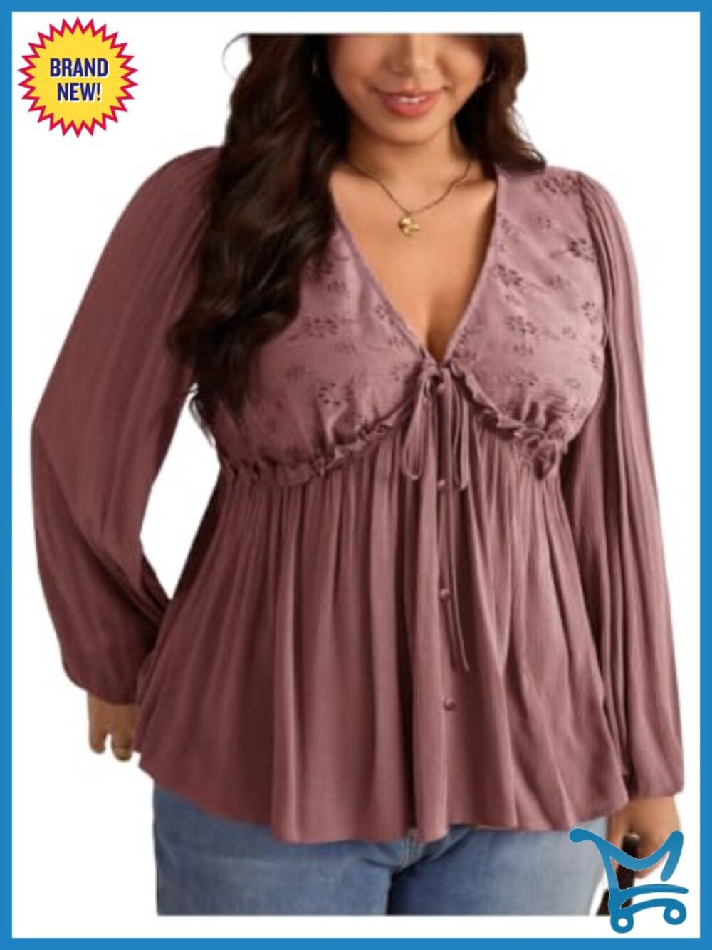 WDIRARA Women's Plus Size Eyelet V Neck Peplum Blouse